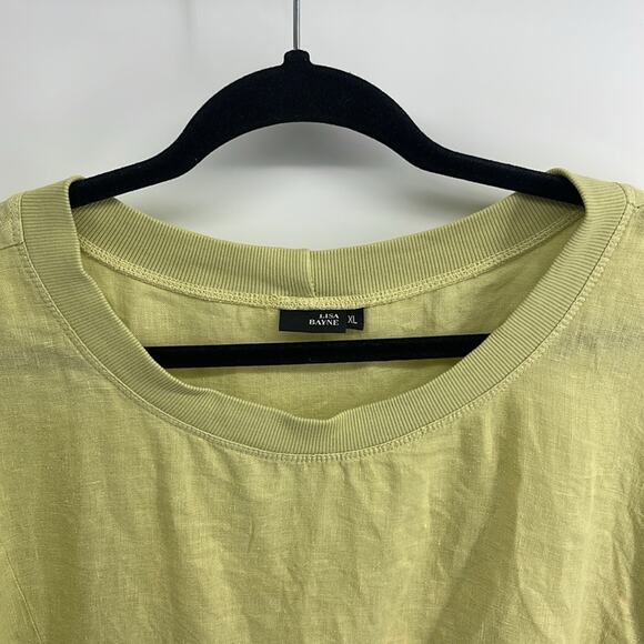 Lisa Bayne linen banded detail asymmetrical hem short sleeve lagenlook top sz XL - Picture 2 of 9